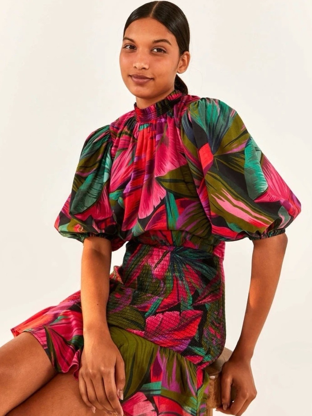 FARM Rio • Midnight Leaves ruched mini dress